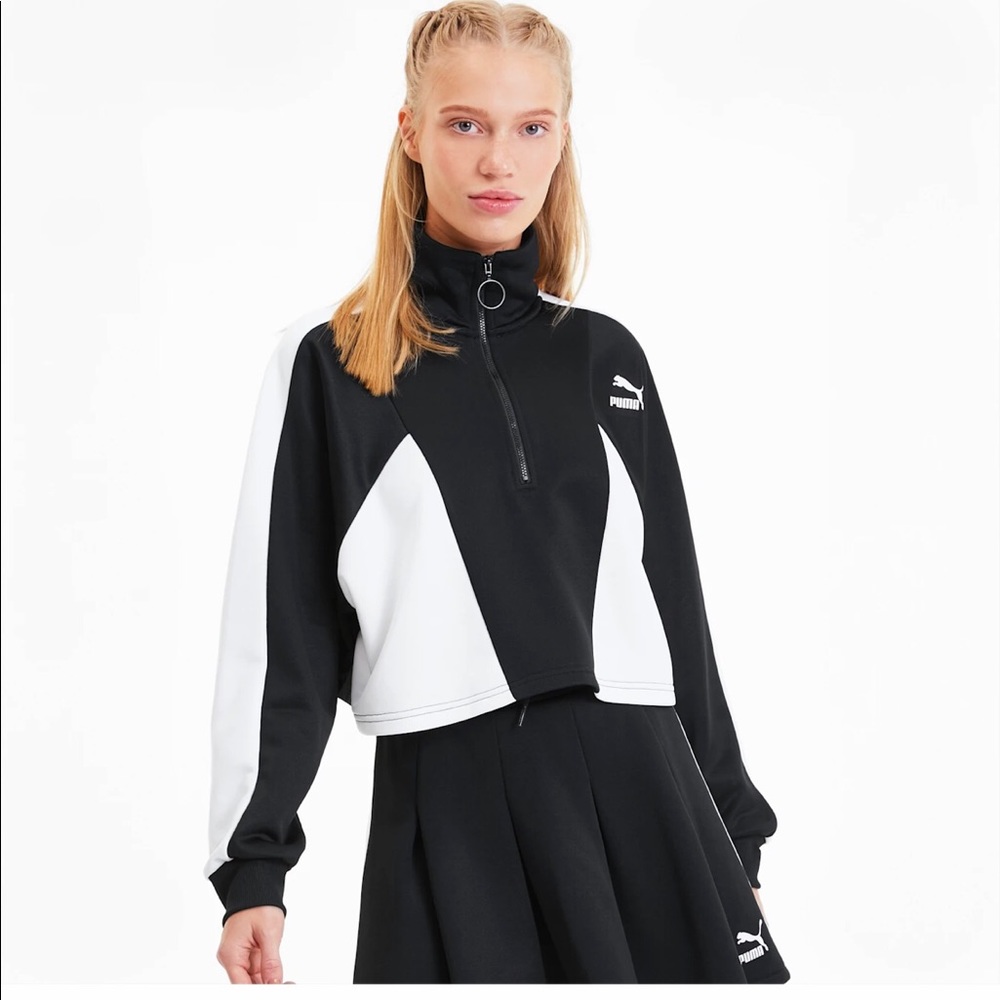 NWT PUMA black white crop jacket tailored for sport large womens athletic coat